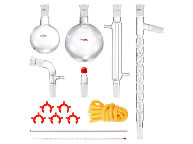 Lab Distillation Kit, 3.3 Boro Lab Glassware Distillation Kit with 24, 40 Joint, 1000ml Essential Oil Distillation Apparatus Kit, 14 pcs Set of...