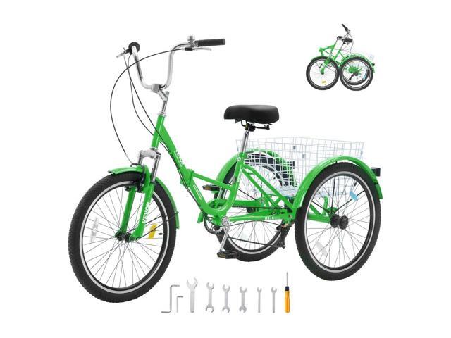 VEVOR Folding Adult Tricycle, 24-Inch 7-Speed Adult Folding Trikes, Carbon Steel 3 Wheel Cruiser Bike with Basket & Adjustable Seat, Shopping...