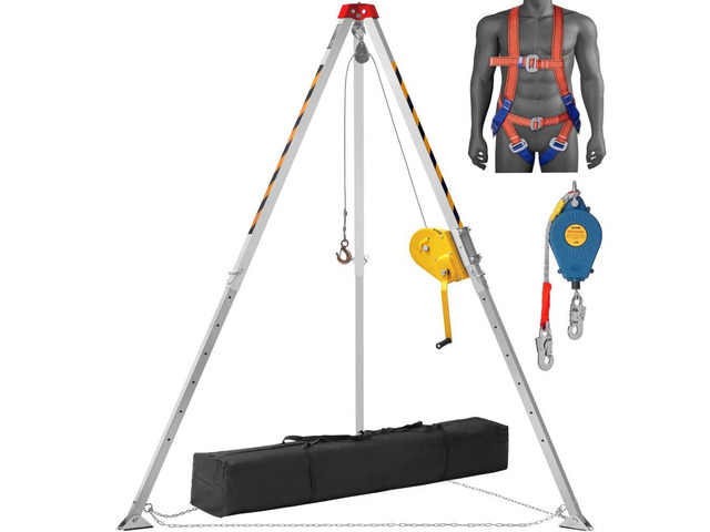 VEVOR Confined Space Tripod Kit, Confined Space Tripod 8' Legs and 98' Cable, Confined Space Rescue Tripod 32.8' Fall Protection, 2600 lbs Winch,...