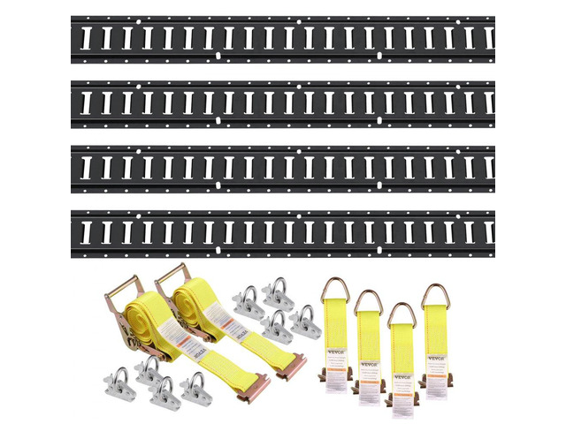 VEVOR E Track Tie-Down Rail Kit, 18PCS 5' E-Tracks Set Includes 4 Steel Rails & 8 O-Ring Anchors & 4 Tie-Offs with D-Ring & 2 Ratchet Straps,...