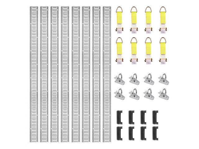 VEVOR E Track Tie-Down Rail Kit, 24PCS 5' E-Tracks Set Includes 8 Steel Rails & 8 O-Ring Anchors & 8 Tie-Offs with D-Ring, Versatile Securing...