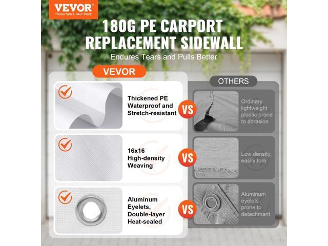 Carport Replacement Canopy Cover Side Wall 10 x 20 ft, Garage Tent Shelter Tarp Heavy-Duty Waterproof & UV Protected, Easy Installation with Ball...