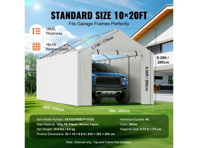Carport Replacement Canopy Cover Side Wall 10 x 20 ft, Garage Tent Shelter Tarp Heavy-Duty Waterproof & UV Protected, Easy Installation with Ball...