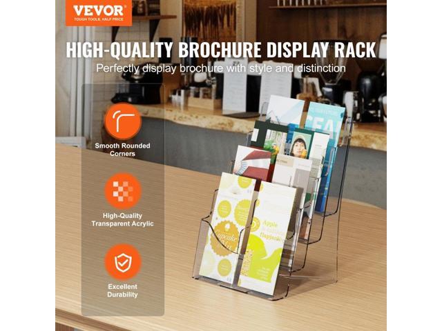 Acrylic Brochure Holder 8.5 x 11 inch, 4-Tier Clear Acrylic Literature Display Stand, Plastic Literature Organizer Flyer Stand & Removable Divider...