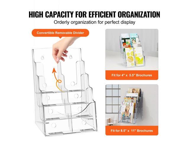 Acrylic Brochure Holder 8.5 x 11 inch, 4-Tier Clear Acrylic Literature Display Stand, Plastic Literature Organizer Flyer Stand & Removable Divider...