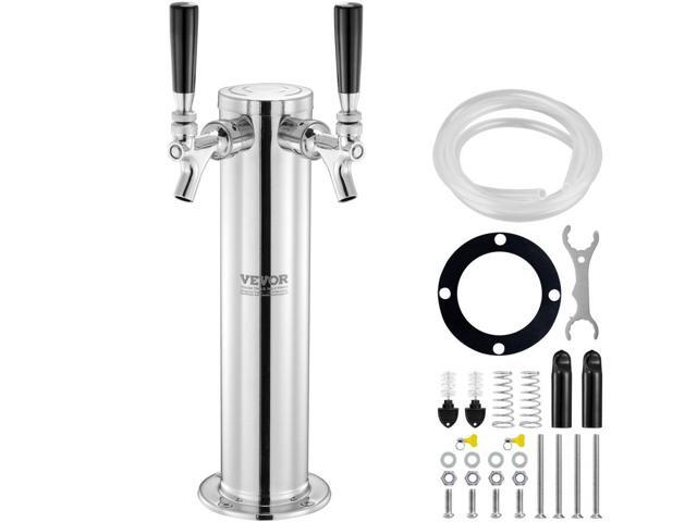 Dual Taps Draft Beer Tower Dispenser, Stainless Steel Keg Beer Tower, Kegerator Tower Kit with Pre-Assembled Tubing and Self-Closing Faucet Shanks...