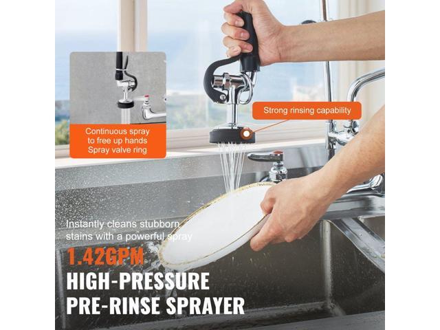 VEVOR Commercial Faucet with Pre-Rinse Sprayer, 36' Height, 8' Center, 12' Swing Spout, Wall Mount Kitchen Sink Faucet, Brass Constructed Device...