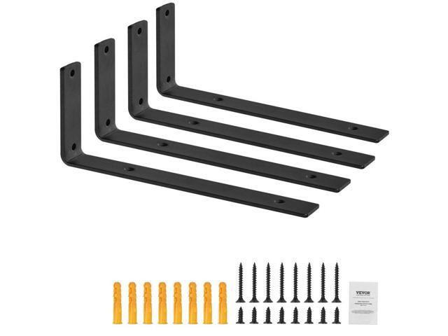 Shelf Bracket, Heavy Duty Floating Shelf Brackets 10 x 6 in, 4 Pcs Brackets for Shelves, 5mm Thick Matte Black L Shelf Bracket,Steel Shelving...