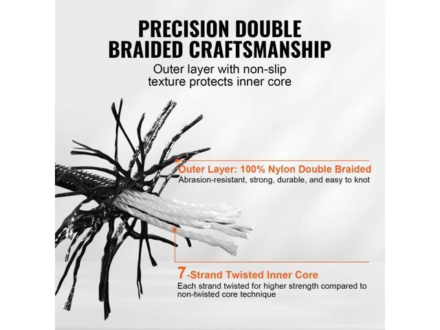 Braided Nylon Cord, 3/16 inch by 250 feet, 32-Strand Design, 720 LBS Tensile Strength, Multi-Purpose Black Rope for Outdoor, Tree Work, Hiking,...