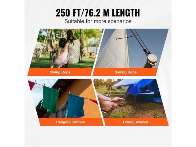 Braided Nylon Cord, 3/16 inch by 250 feet, 32-Strand Design, 720 LBS Tensile Strength, Multi-Purpose Black Rope for Outdoor, Tree Work, Hiking,...