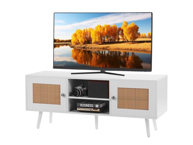 VEVOR Rattan TV Stand, Boho TV Cabinet for 55 inch TV, Mid Century Modern TV Stand, Rattan TV Console with Adjustable Shelfs for Living Room,...