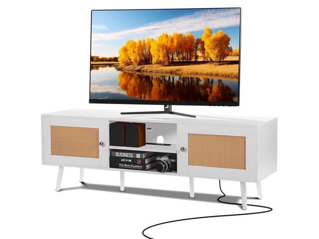 VEVOR Rattan TV Stand for 65 inch TV, Boho TV Stand with Rattan Door, Entertainment Center with Build-in Socket and USB Ports, Modern TV Console...