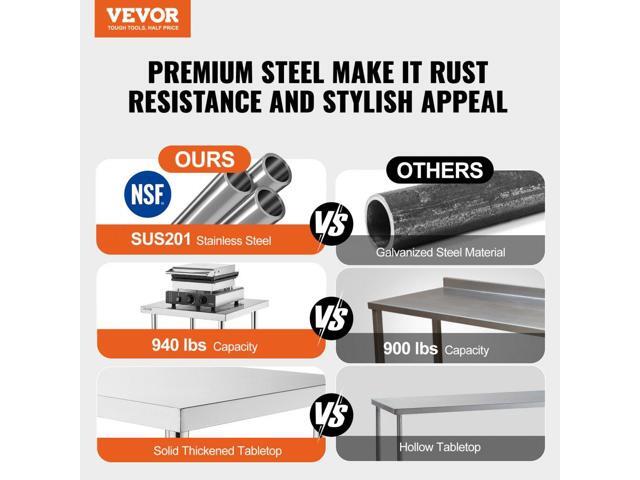 VEVOR 24 x 72 x 36 Inch Stainless Steel Work Table, Commercial Food Prep Worktable Heavy Duty Prep Worktable, Metal Work Table with Adjustable...