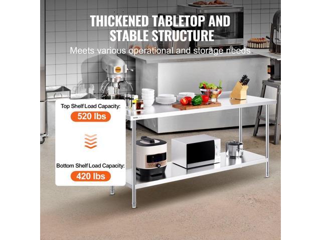 VEVOR 24 x 72 x 36 Inch Stainless Steel Work Table, Commercial Food Prep Worktable Heavy Duty Prep Worktable, Metal Work Table with Adjustable...