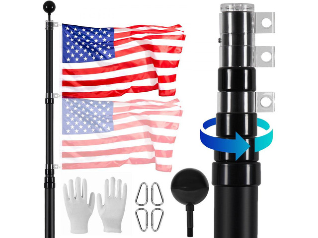 25FT Telescoping Flag pole Kit, Heavy Duty Aluminum Alloy in Ground Flag Poles for Outside, 3 Display Modes Flagpole with 3x5 American Flag,...