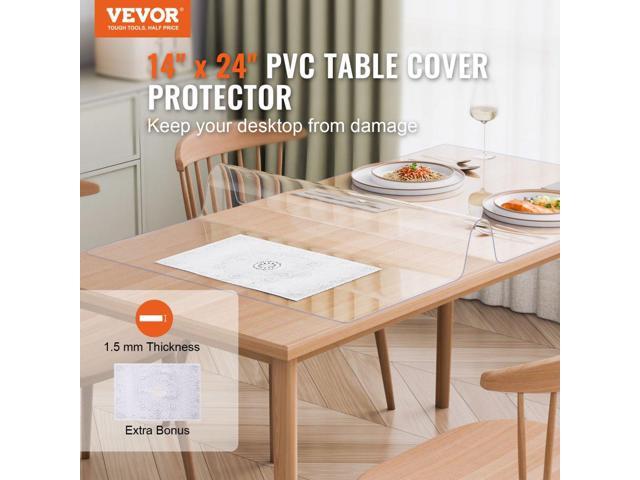 Plastic Table Cover, 14 x 24 Inch 1.5 mm Thick Clear Table Protector, Rectangle PVC Desk Mat, Waterproof & Easy Cleaning Desk Pad Tablecloth, for...