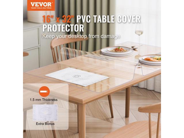Plastic Table Cover, 16 x 32 Inch 1.5 mm Thick Clear Table Protector, Rectangle PVC Desk Mat, Waterproof & Easy Cleaning Desk Pad Tablecloth, for...