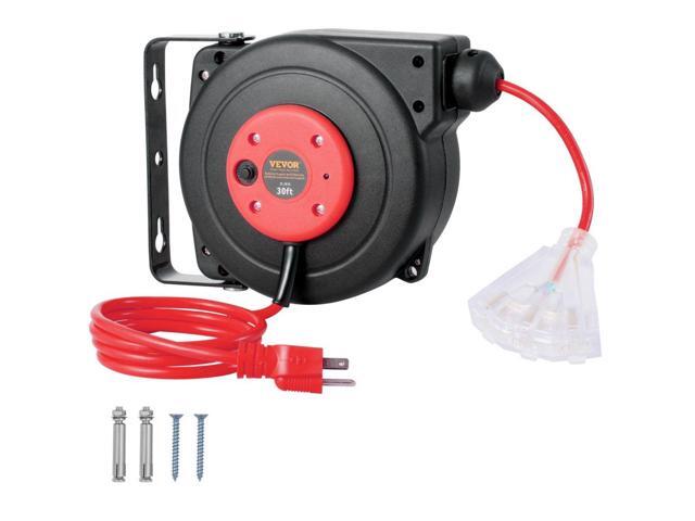 Retractable Extension Cord Reel, 30 FT, Heavy Duty 16AWG/3C SJTOW Retractable Power Cord Reel with Lighted Triple Tap Outlet 10 Amp Circuit Breaker...