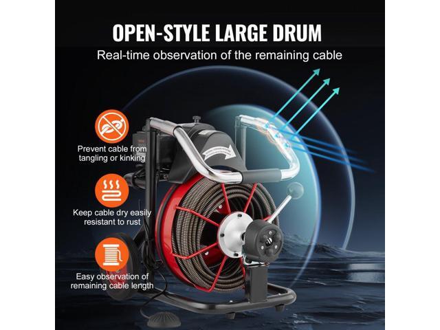 Drain Cleaner Machine 100FT x 1/2 Inch, Auto Feed Sewer Snake Auger on Wheels, 550W Portable Drain Cleaning Machine with 8 Cutters & Air-activated...