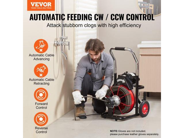 Drain Cleaner Machine 100FT x 1/2 Inch, Auto Feed Sewer Snake Auger on Wheels, 550W Portable Drain Cleaning Machine with 8 Cutters & Air-activated...