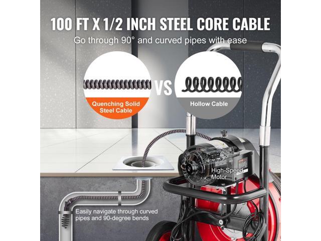 Drain Cleaner Machine 100FT x 1/2 Inch, Auto Feed Sewer Snake Auger on Wheels, 550W Portable Drain Cleaning Machine with 8 Cutters & Air-activated...