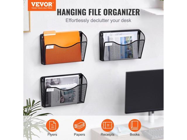 File Wall Rack, Three-Piece 1 Pocket Mesh Wall File Holder, Wall Mounted Magazine Mail Paper & Document Storage Folder, Metal Wall File Organizer...