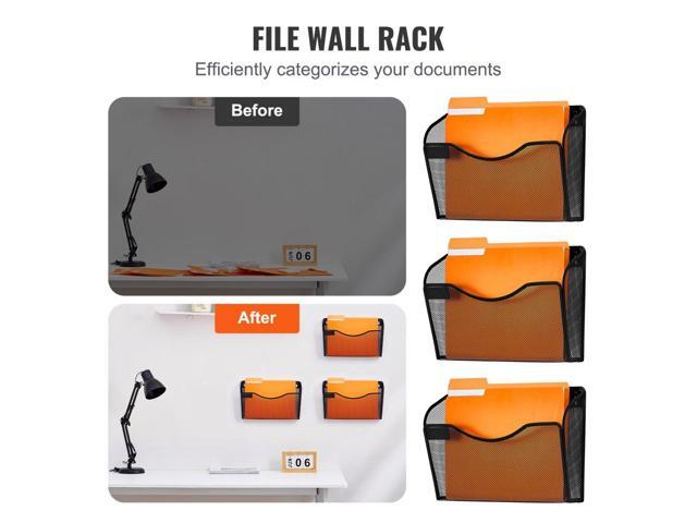 File Wall Rack, Three-Piece 1 Pocket Mesh Wall File Holder, Wall Mounted Magazine Mail Paper & Document Storage Folder, Metal Wall File Organizer...