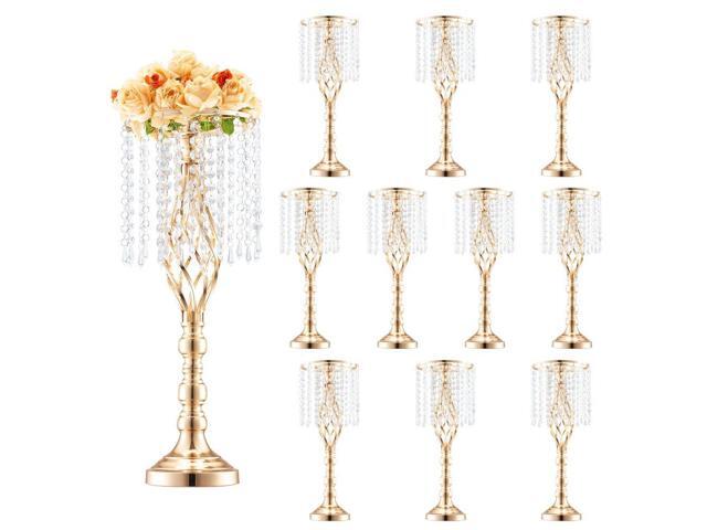 10PCS 55cm/21.65 Tall Crystal Wedding Flower Stand, Metal Wedding Centerpiece Vase, Gold Flower Holders Floral Display Rack for Tables Wedding...