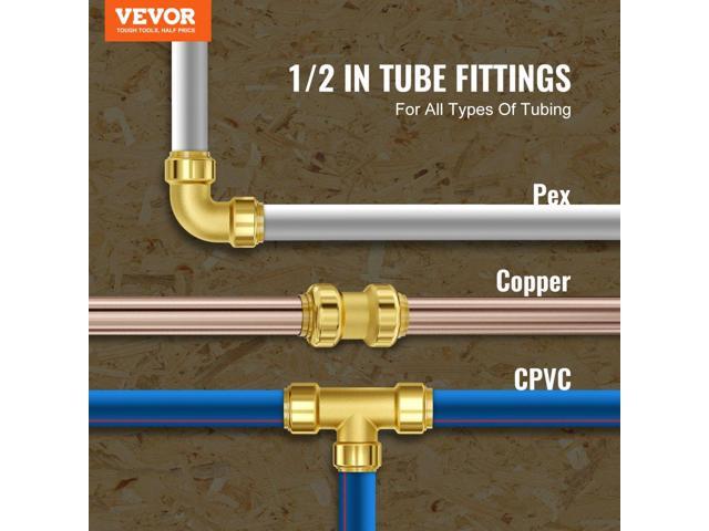 Pipe Fittings, 1/2' 25PCS (10xStraight, 10xElbows, 5xTees) Brass Pipe Fittings, Push-Fit Pipe Connector Brass Air Fittings, Plumbing Fittings...
