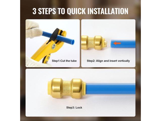 Pipe Fittings, 1/2' 25PCS (10xStraight, 10xElbows, 5xTees) Brass Pipe Fittings, Push-Fit Pipe Connector Brass Air Fittings, Plumbing Fittings...