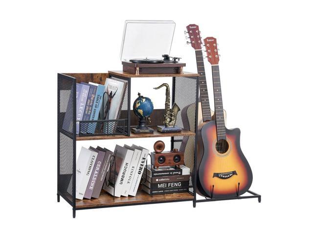 VEVOR 3-Tier Record Player Stand with Guitar Holder, Turntable Stand with Storage Holds Up to 300 Albums, Vinyl Record Cabinet with Metal Mesh...