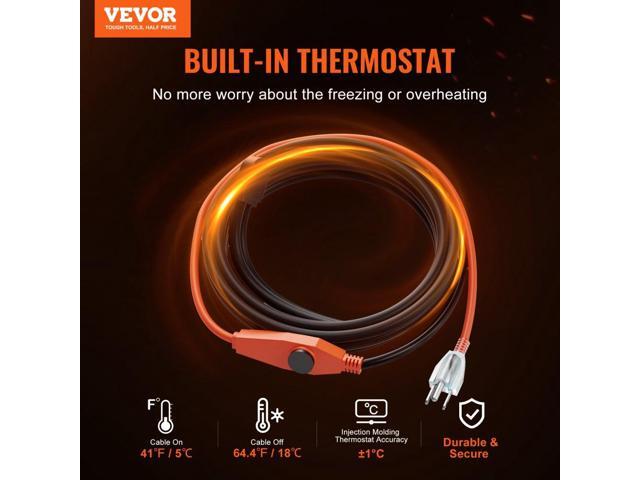 Pipe Heating Cable, 9FT 7W/FT Heat Tape for Pipes with Built-in Thermostat, Water Pipe Heat Cable Protects PVC Hose, Metal and Plastic Pipe from...