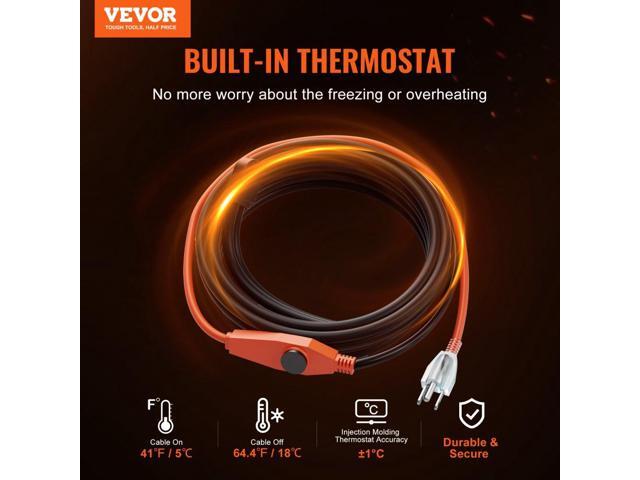 Pipe Heating Cable, 18FT 7W/FT Heat Tape for Pipes with Built-in Thermostat, Water Pipe Heat Cable Protects PVC Hose, Metal and Plastic Pipe from...