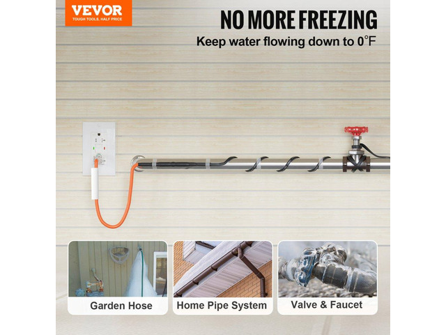 Self-Regulating Pipe Heating Cable, 15FT 5W/FT Heat Tape for Pipes Freeze Protection, Water Pipe Heat Cable with Built-in Thermostat Protects PVC...