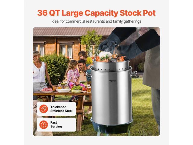 Stainless Steel Stockpot, 36 Quart Cooking Pots, Cookware Sauce Pot with Basket, Lid, and Handle, Heavy Duty Commercial Grade Stock Pot, Sanding...