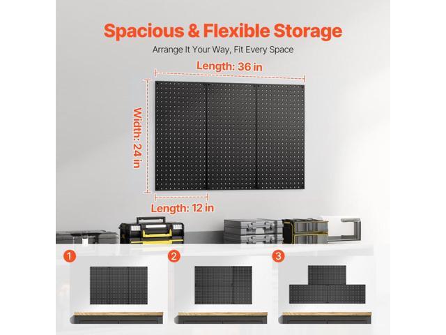 Metal Pegboard Panels, 24' x 12' Pegboard, 3 Panels, Heavy Duty Steel Peg Board Wall Organizer, for Living Room Garage Tool Storage Workbench...