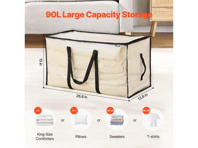 90L Large Storage Bags, 6 Pack Clothes Storage Bins, Foldable Closet Organizers Containers with Reinforced Handle, Plastic Storage Bags for...