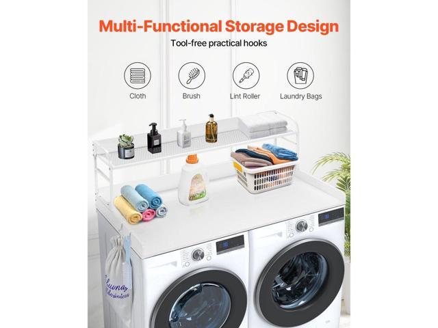 Washer Dryer Countertop with 2-Tier Shelf, 54' x 27' Wooden Washer and Dryer Countertop with Anti-Slip Pads, Water-Resistant Laundry Topper Cover...