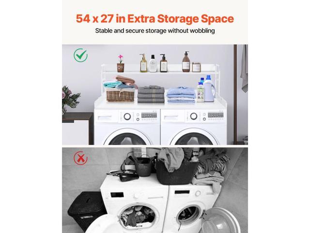 Washer Dryer Countertop with 2-Tier Shelf, 54' x 27' Wooden Washer and Dryer Countertop with Anti-Slip Pads, Water-Resistant Laundry Topper Cover...