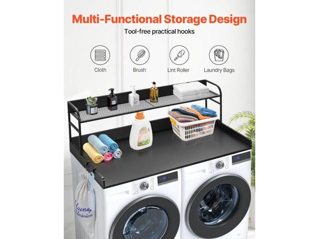 Washer Dryer Countertop with 2-Tier Shelf, 54' x 27' Wooden Washer and Dryer Countertop with Anti-Slip Pads, Water-Resistant Laundry Topper Cover...