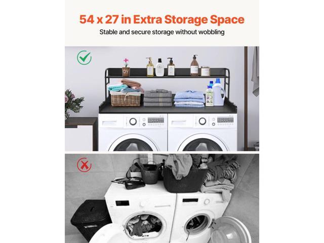 Washer Dryer Countertop with 2-Tier Shelf, 54' x 27' Wooden Washer and Dryer Countertop with Anti-Slip Pads, Water-Resistant Laundry Topper Cover...