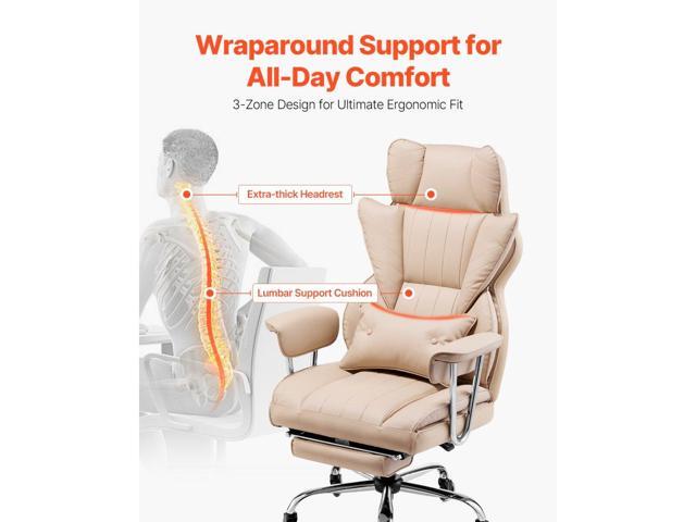 Executive Office Chair with Footrest, 400lb Capacity Office Chair with Lumbar Pillow & Removable Armrests, Heavy Duty Ergonomic Chair, PU Leather...