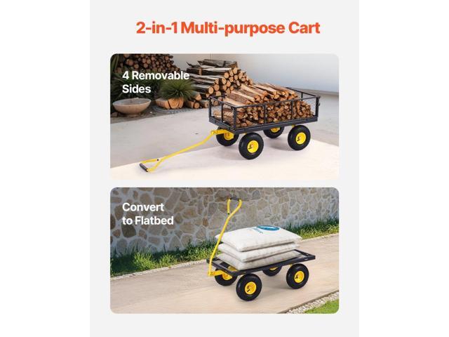 900 Lbs Heavy Duty Steel Garden Cart, Garden Wagon Cart on Wheels, Outdoor Metal Yard Utility Wagon Carts with 10' Tires and Mesh Removable...