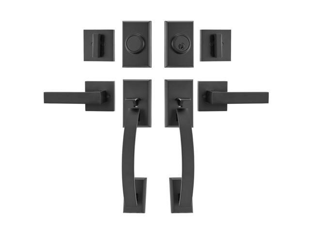 VEVOR Double Door Handle Set Double Door Lock Set Matte Black Arched Door Lever