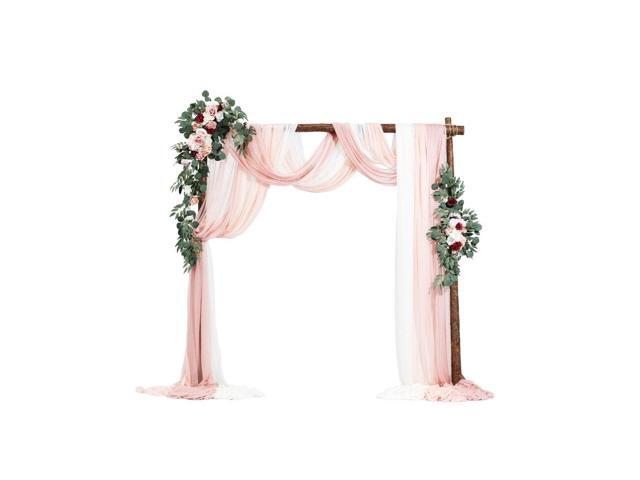 Artificial Wedding Arch Flowers Kit, Pink Wedding Arch Flowers with Drapes Kit (Pack of 5) - 2 Pcs Floral Arrangement, 3 Pcs Sheer Drapes, for...