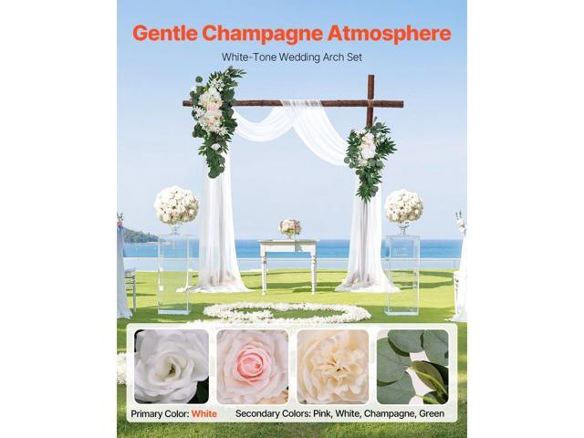 Artificial Wedding Arch Flowers Kit, White Wedding Arch Flowers with Drapes Kit (Pack of 4) - 2 Pcs Floral Arrangement, 2 Pcs Sheer Drapes, for...