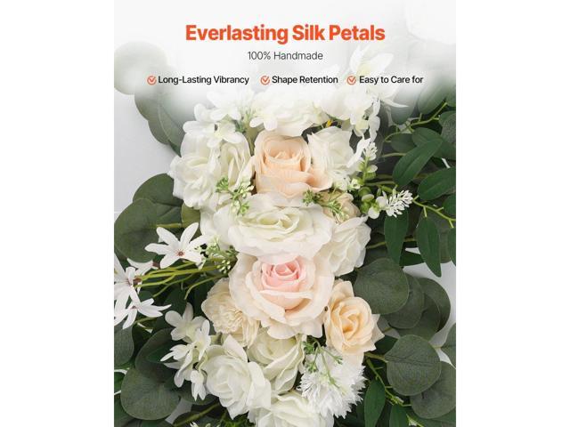 Artificial Wedding Arch Flowers Kit, White Wedding Arch Flowers with Drapes Kit (Pack of 4) - 2 Pcs Floral Arrangement, 2 Pcs Sheer Drapes, for...
