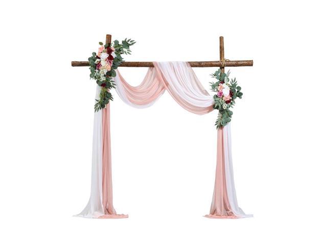 Artificial Wedding Arch Flowers Kit, Pink Wedding Arch Flowers with Drapes Kit (Pack of 4) - 2 Pcs Floral Arrangement, 2 Pcs Sheer Drapes, for...
