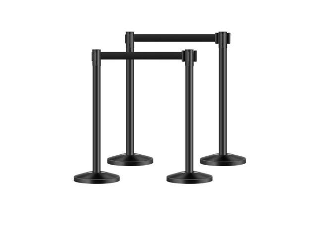 VEVOR Stanchion Post, 4 Pcs Stanchions with Retractable Belts, Carbon Steel Black Stanchions Queue with Sand Injection Hollow Base, Crowd Control...