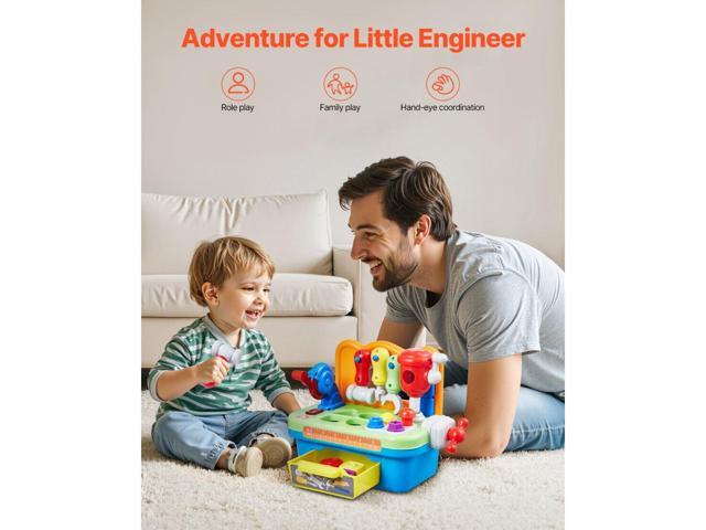 Musical Workbench Toy, Sounds & Lights, Musical Learning Workbench for Toddler Age 2 Years and Up, Baby Pretend Play Tool Set, Infant Shape Sorter...